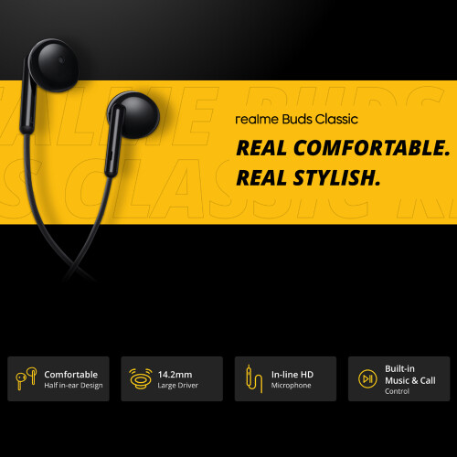 realme Buds Classic 3.5mm Wired Earbuds 1.3m 14.2mm Driver Mic Remote 1