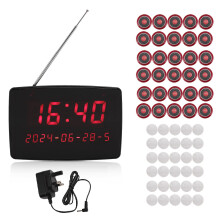 (UK Plug 100-240V) Wireless 30-Bell Paging System Receiver for Restaurant Hotel Clinic