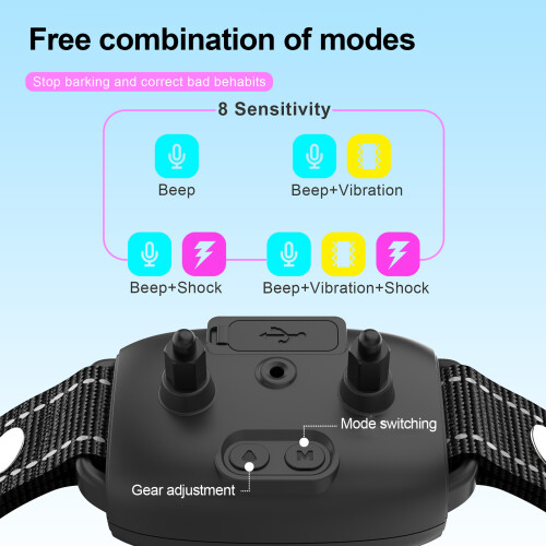 Anti-Barking Collar Beep Vibration IP67 Waterproof 15D 8-120LBS 1