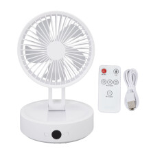 (White) Foldable USB Rechargeable Desk Fan 3 Speeds Remote Oscillating