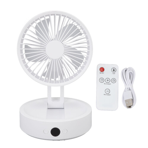 (White) Foldable USB Rechargeable Desk Fan 3 Speeds Remote Oscillating
