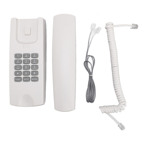(White) Corded Phone Wall Mount ABS Landline Volume Control Redial White