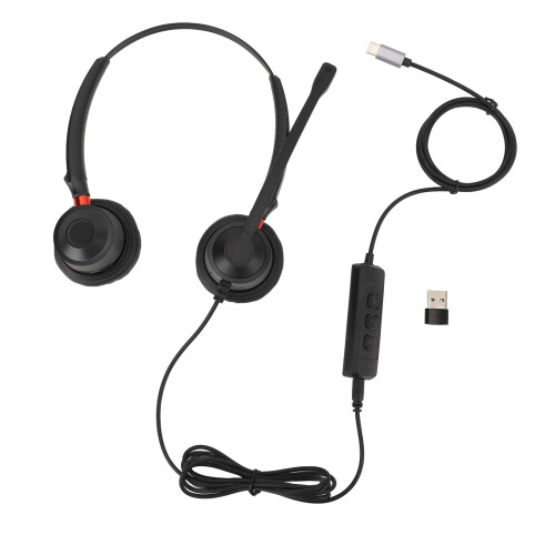 HD Noise Cancelling Binaural Headset USB C to USB 3.5mm