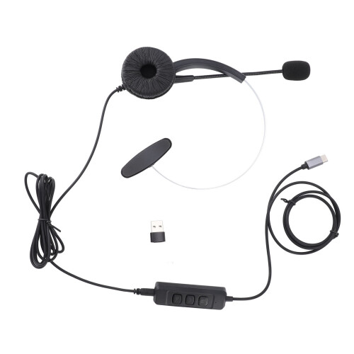 Monaural Headset Noise Cancelling Mic USB C to USB Office Black
