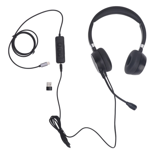 Binaural Headset Noise Cancelling Mic USB C to 3.5mm Black