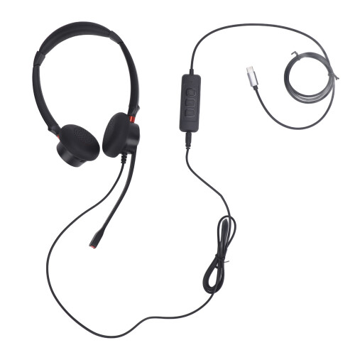 Binaural Headset USB C to 3.5mm Noise Cancelling Black