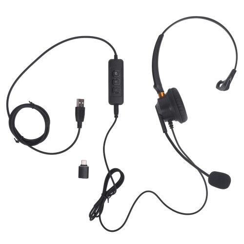 USB Monaural Headset USB to USB C 3.5mm Mic for PC Laptop Tablet
