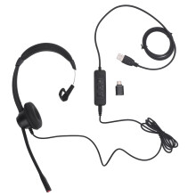 Corded Telephone Headset Noise Cancelling USB C Adapter Black