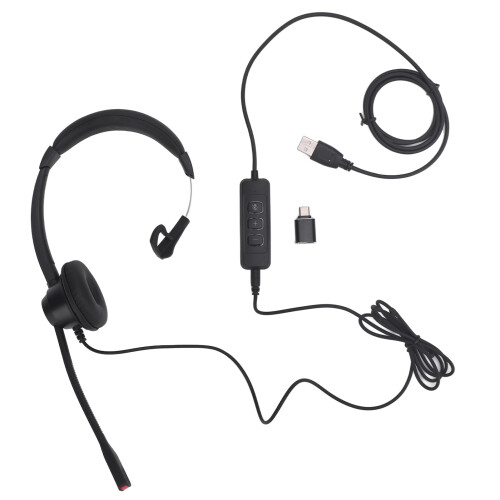 Corded Telephone Headset Noise Cancelling USB C Adapter Black