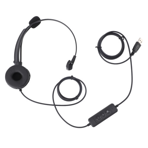 USB Noise Cancelling Headset Black Single Ear for PC Laptop Tablet