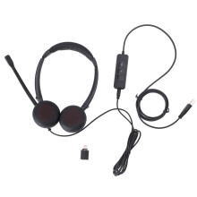 Professional Noise Cancelling Mic Binaural USB C to USB 3.5mm Headset