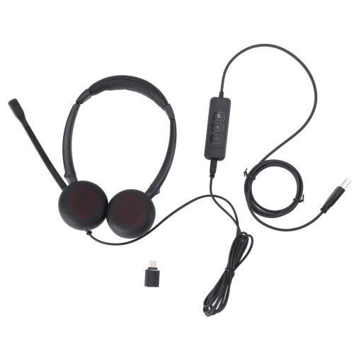 Professional Noise Cancelling Mic Binaural USB C to USB 3.5mm Headset