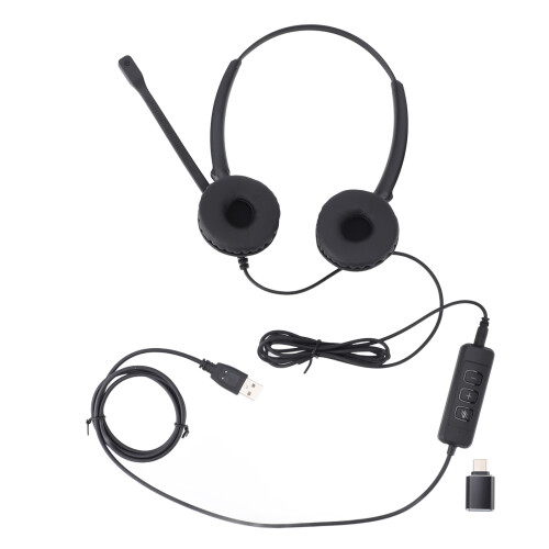 Noise Cancelling USB C 3.5mm Headset Binaural PC Laptop Tablet