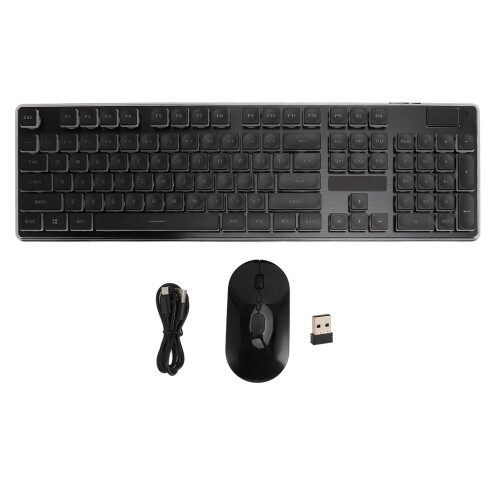 (White) Wireless Gaming Keyboard Mouse Set Type C Rechargeable Backlit Black