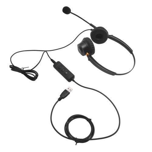 USB Dual Ear Headset Noise Cancelling Volume Adjustable Black 2