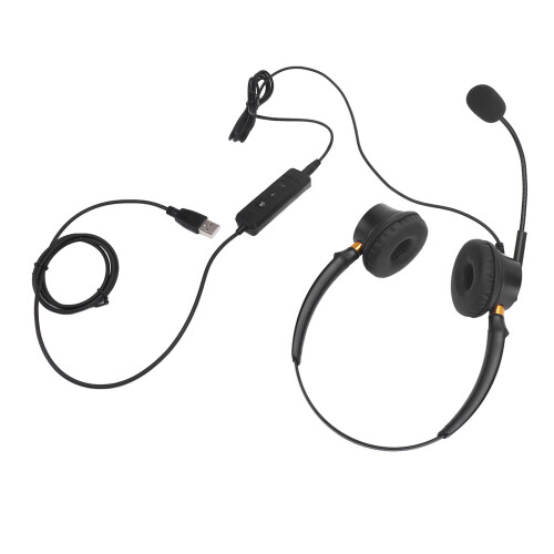 USB Dual Ear Headset Noise Cancelling Volume Adjustable Black 1