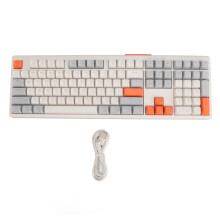 (Grey White Orange) Gaming Keyboard 108 Keys Silent Wired RGB Backlit 8 Modes Grey