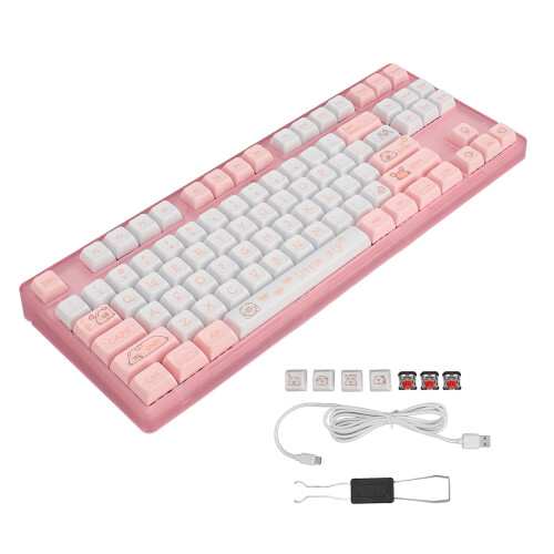 Mechanical Gaming Keyboard 87 Keys Red Switch PBT White Backlight