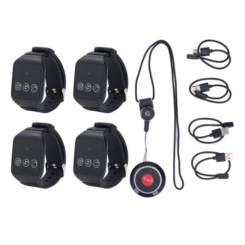 Wireless Pager System 4 Receiver 1 Button Waterproof Home Hospital