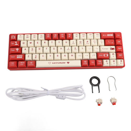 (Red and White) 68 Keys Mechanical Gaming Keyboard Hot Swappable Red Switch Type C