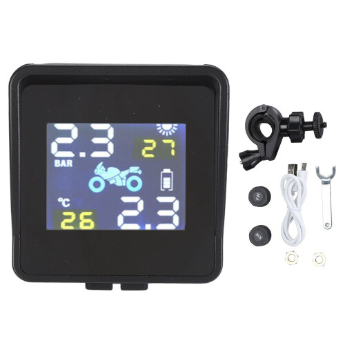 Motorcycle TPMS Solar Bluetooth LCD Display Tire Alarm Sensor