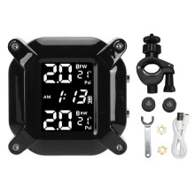 Motorcycle TPMS Wireless Tire Pressure Monitor 2 Sensors LCD Display