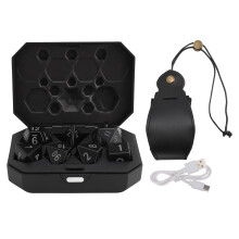 (Black Storage Bag) 7PCS Rechargeable LED Polyhedral Dice Set with Charging Case Black Bag