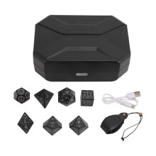 (Yellow Storage Bag) 7pcs LED Light Up Polyhedral Dice Set with Charging Case Black Bag
