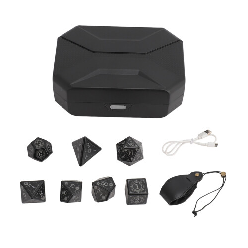 (Black Storage Bag) 7Pcs Wireless LED Light Up Dice Set with Storage Bag Black