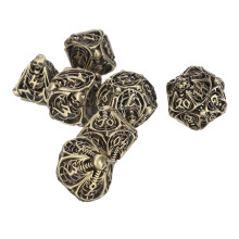 (Cyan) 7PCS Metal Polyhedral Dice Set Copper Skull Halloween Hollow RPG
