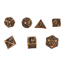 (Gloss Silver) 7pcs Copper Hollow Dice Clear Number Polyhedral Gold