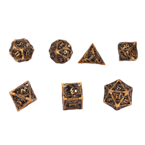 (Gloss Silver) 7pcs Copper Hollow Dice Clear Number Polyhedral Gold