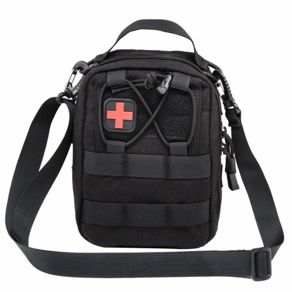 Black Tactical First Aid Pouch Cross Patch, Medical Pouch With Detachable Shoulder Strap, Molle Emt Bag Edc Organizer