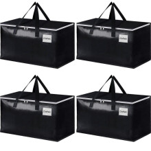 (black) Large moving boxes with zippers and handles Moving supplies with lids, heavy-duty storage bags for space saving, foldable, 93 liters, 4-pack