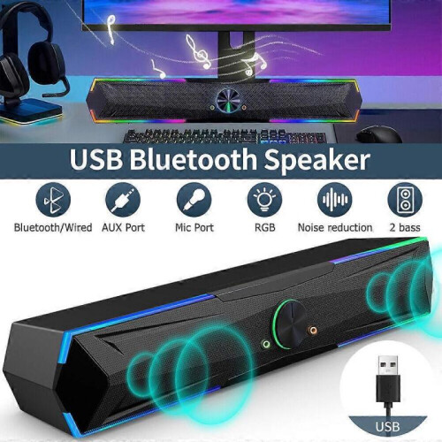 Bluetooth 5.0 TV Soundbar Subwoofer Speaker USB Wired Sound Bar for PC Computer 2