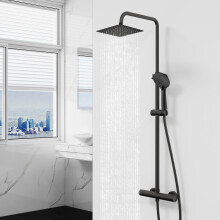 Modern Square Matte Black Exposed Thermostatic Mixer Shower Set With Easy Fittings