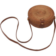 (1) Handwoven Round Rattan Bag, 20cm Diameter Lightweight Basket Purse Adjustable Strap for Summer Party (#2)