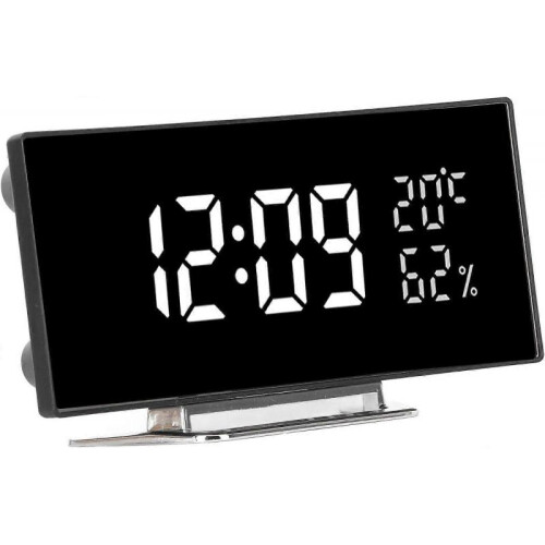 LED Mirror Backlight Digital Clock Curved Desktop Clock with Temperature Display for Office Home Decor