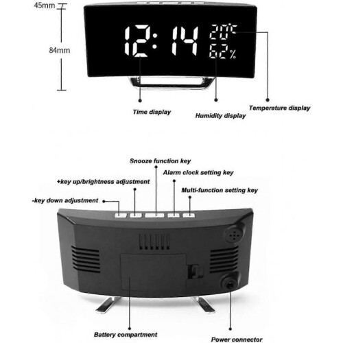 LED Mirror Backlight Digital Clock Curved Desktop Clock with Temperature Display for Office Home Decor 1