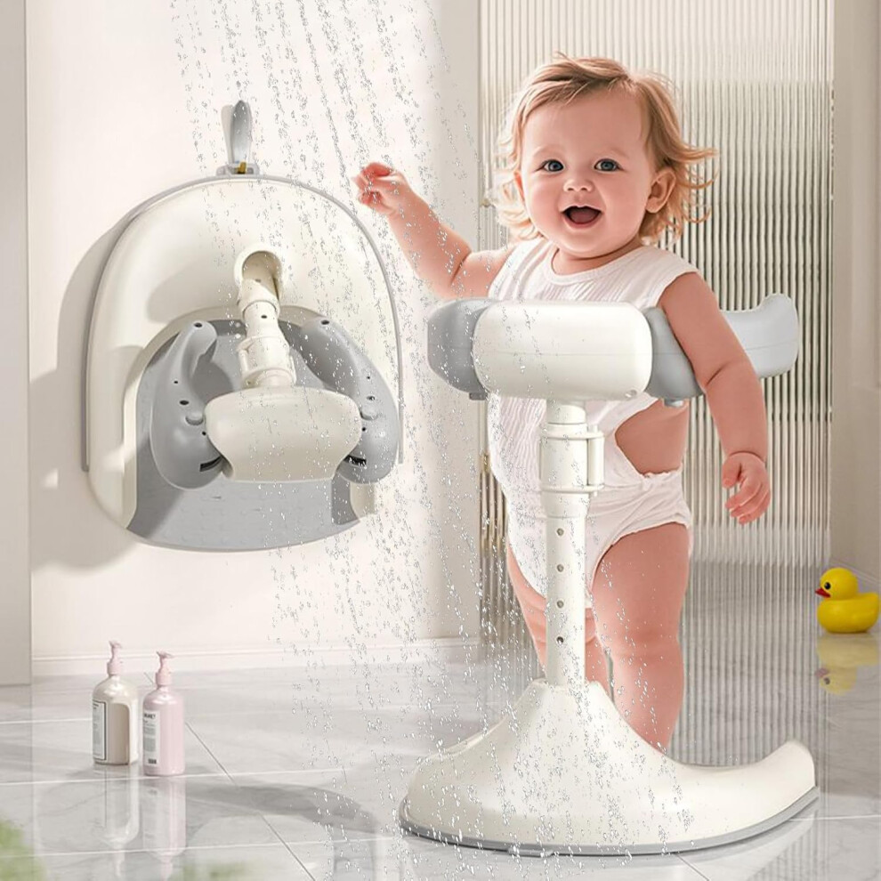 Baby Shower Standing Support Adjustable Height Toddler Shower Seat For Kids Foldable Portable Anti-Slip Bath Stand