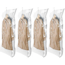 Clothes Hanging Vacuum Bags, Pack Of 4 (145 X 70 Cm) with Hand Pump, Suitable for Suits, Coats, Jackets, Saves 80% Space Wardrobe Organizer, Vacuum Ba