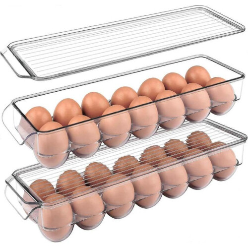 Egg Crisper Storage Box, Egg Box with 14 Compartments, Clear Dustproof Stackable Storage Box with Lid (2pcs)