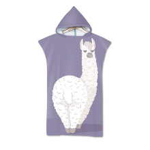 Beach Poncho With Hood - Microfiber Surfing Towel, Llama Print Changing Robe, 110x75cm, One Size, Quick-Drying, Purple