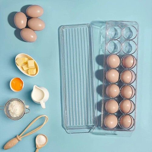 Egg Crisper Storage Box, Egg Box with 14 Compartments, Clear Dustproof Stackable Storage Box with Lid (2pcs) 1