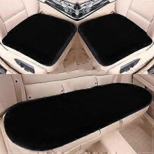 (black) 3-piece set of soft and fluffy car seat covers, artificial wool car front and rear seat cushions, backless plus velvet thermal cotton pads