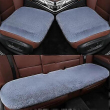 (grey) 3-piece set of soft and fluffy car seat covers, artificial wool car front and rear seat cushions, backless plus velvet thermal cotton pads