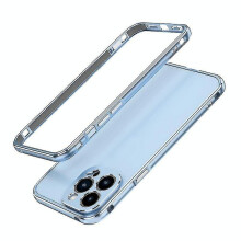 (Blue Silver) For Iphone 13 Pro Max Aurora Series Lens Protector + Metal Frame Protective Case