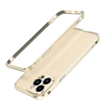 (Gold Silver) For Iphone 13 Pro Max Aurora Series Lens Protector + Metal Frame Protective Case