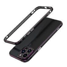 (Black Purple) For Iphone 13 Pro Max Aurora Series Lens Protector + Metal Frame Protective Case