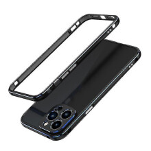 (Black Blue) For Iphone 13 Pro Max Aurora Series Lens Protector + Metal Frame Protective Case